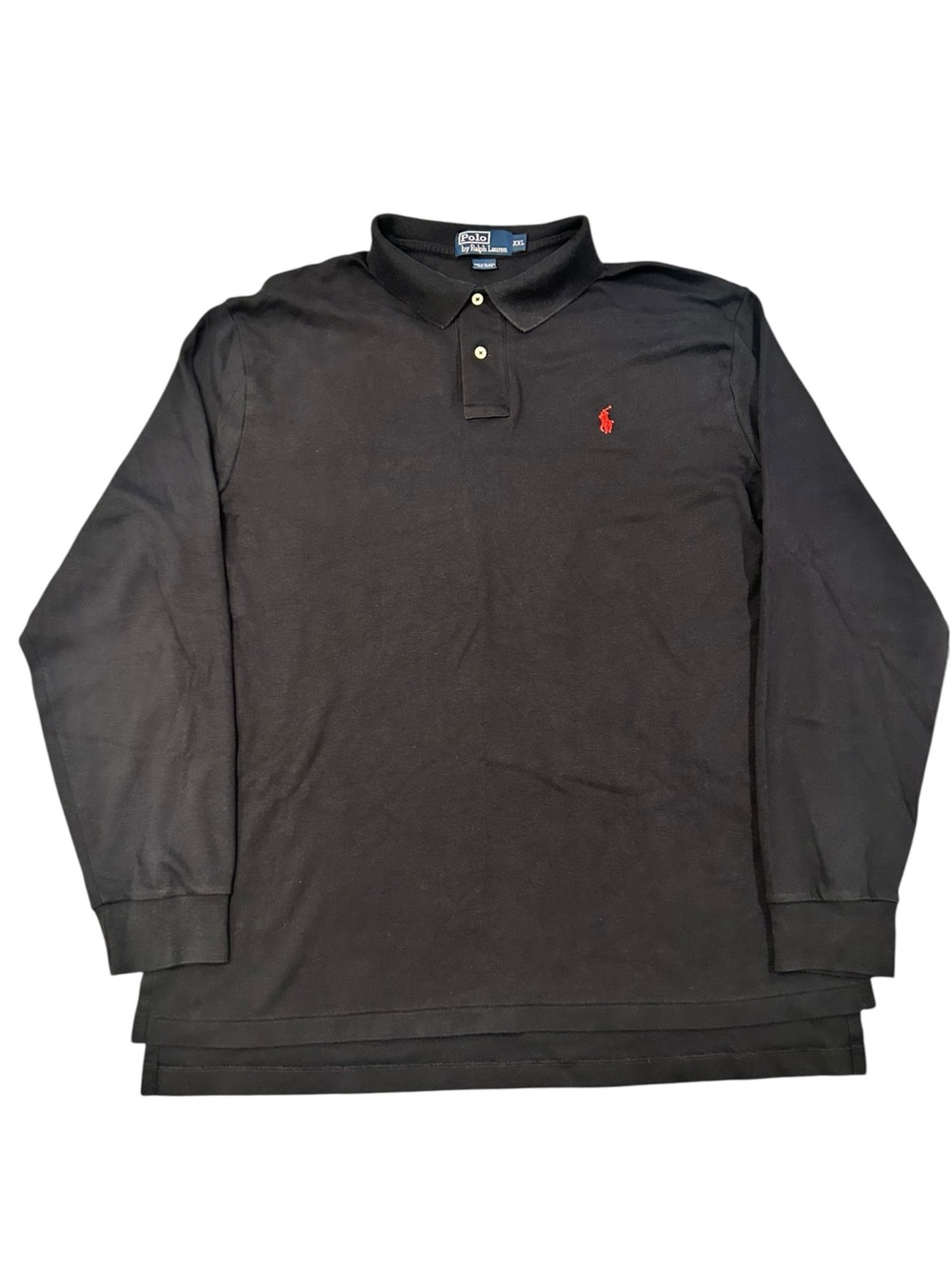 Polo Ralph Lauren Vintage Black Long-Sleeve Polo Shirt with Red Pony XXL Cotton